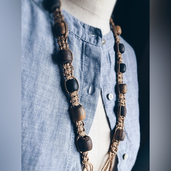 Necklace / 70’s HEMP & CLAY / VINTAGE - Picture 9 of 12